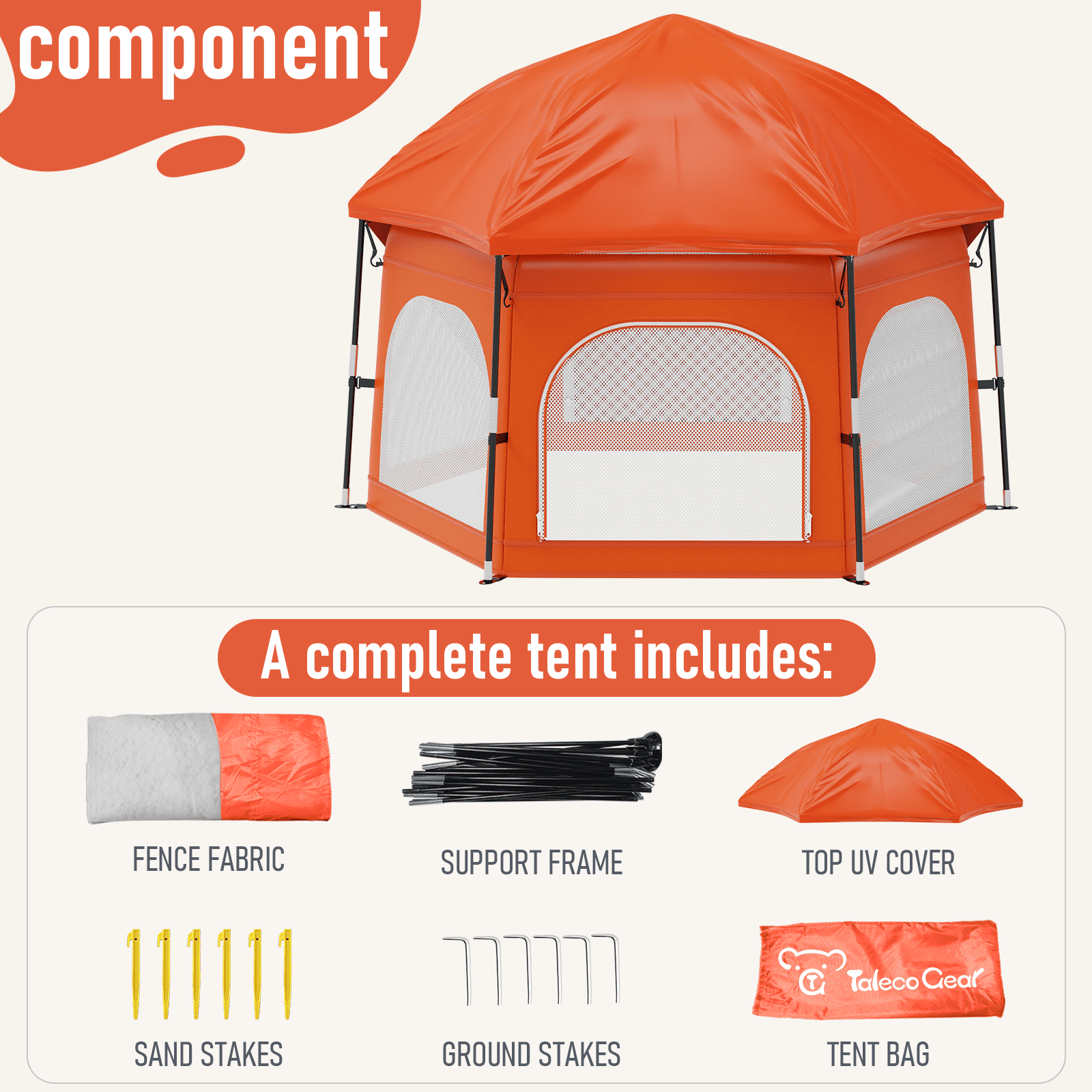 G TALECO GEAR Baby Playpen with Canopy - Instant Pop-Up Portable Play Yard for Infants & Toddlers, Light weight Foldable Indoor Outdoor Playpen Tent for Beach Camping Travel, Orange