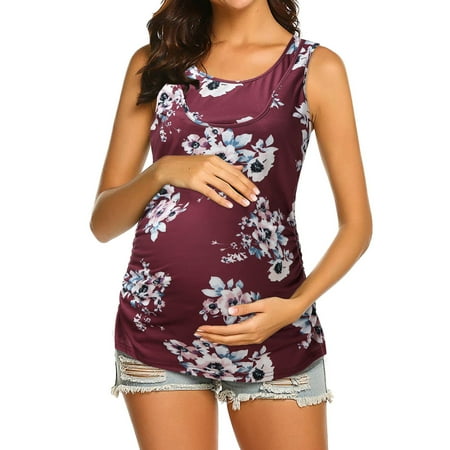 

Daily Home Mom Clothes Womens Maternity Nursing Tops Floral Printed Breastfeeding Tank Top Shirt Double Layer Soft Sleeveless Pregnancy Clothes
