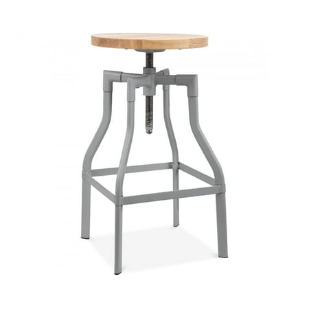 Asi Grab Bars - Machinist Grey Adjustable Steel Barstool Ash Wood Seat 26 - 32 Inch