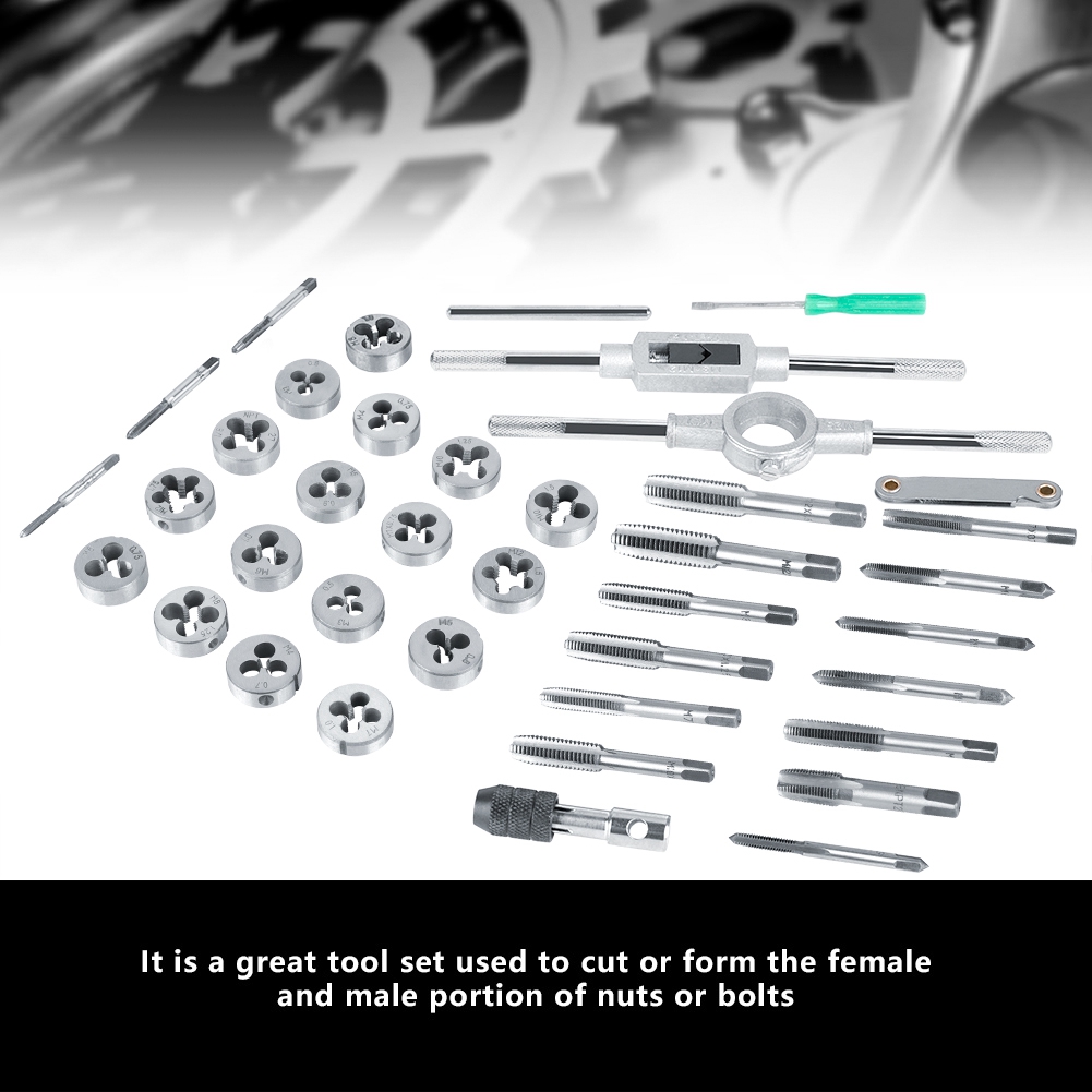 Zyyini Tapping Tool, Tap Wrench,40Pcs M3- Screw Nut Tap and Die Set with Wrenches and Thread Gauge Heavy Duty Hand Tools