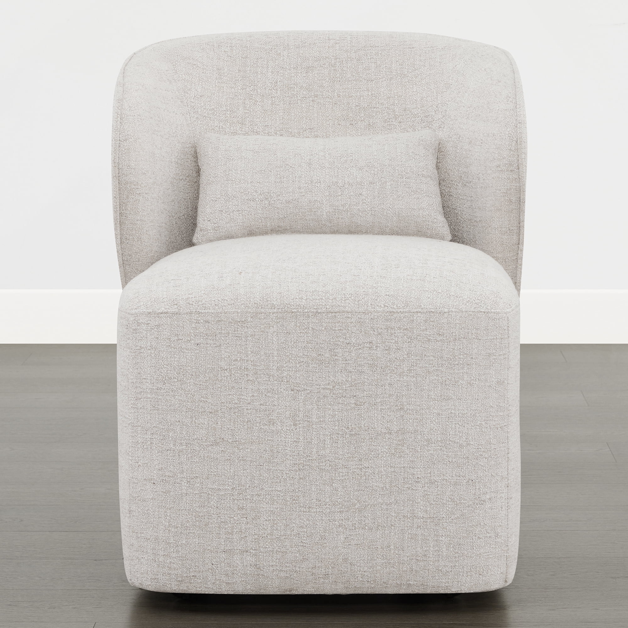 Spruce & Spring Rolling Dining Chairs, Spill-Proof & Stain Resistant Barrel Armchair with Casters, Modern Upholstered Seat and Removable Back Support Pillow for Kitchen Living Room, Wheat