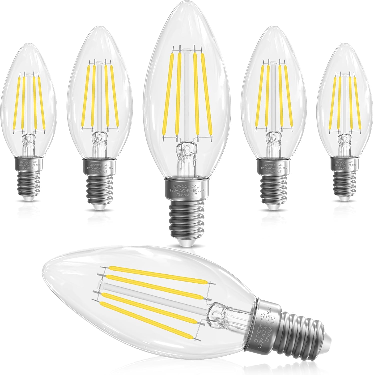 PYYAN-Candelabra Light Bulbs 40 watt Equivalent, E12 LED Bulb Dimmable Chandelier Bulb, 5000K Daylight B10 Candle Light Bulb, 90+CRI, 400LM, Cear Glass, 6 Pack