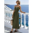 thumbnail image 6 of Women's Spaghetti Strap Button Front Midi Dress Casual Summer Sundress Green XL, 6 of 9