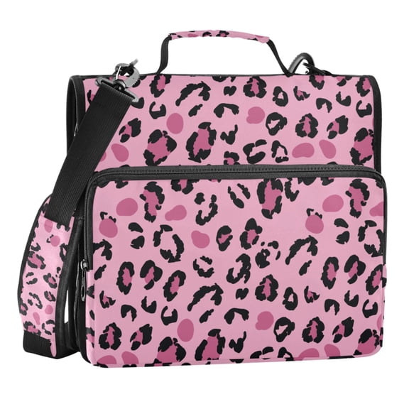 Zipper Binder Leopard Print Pink Pattern 1.5 Inch Binder Folder Bag with Shoulder Strap and Handle