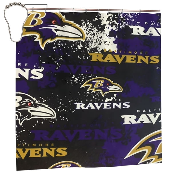 Cortina de ducha de secado rápido impermeable para baño Ravens, cortina de ducha con ganchos, decoración de fútbol americano, juego de cortinas de ducha para baño, plancha de 72 x 72 pulgadas