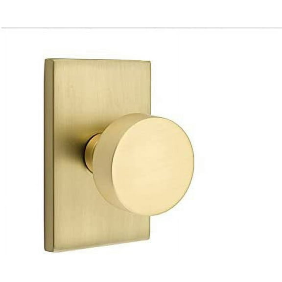 EMTEK Modern Rectangular Rosette Passage Set with Matching Finish Round Knob - Choice of 7 Finishes - 5112ROUUS4 - Satin Brass (US4)