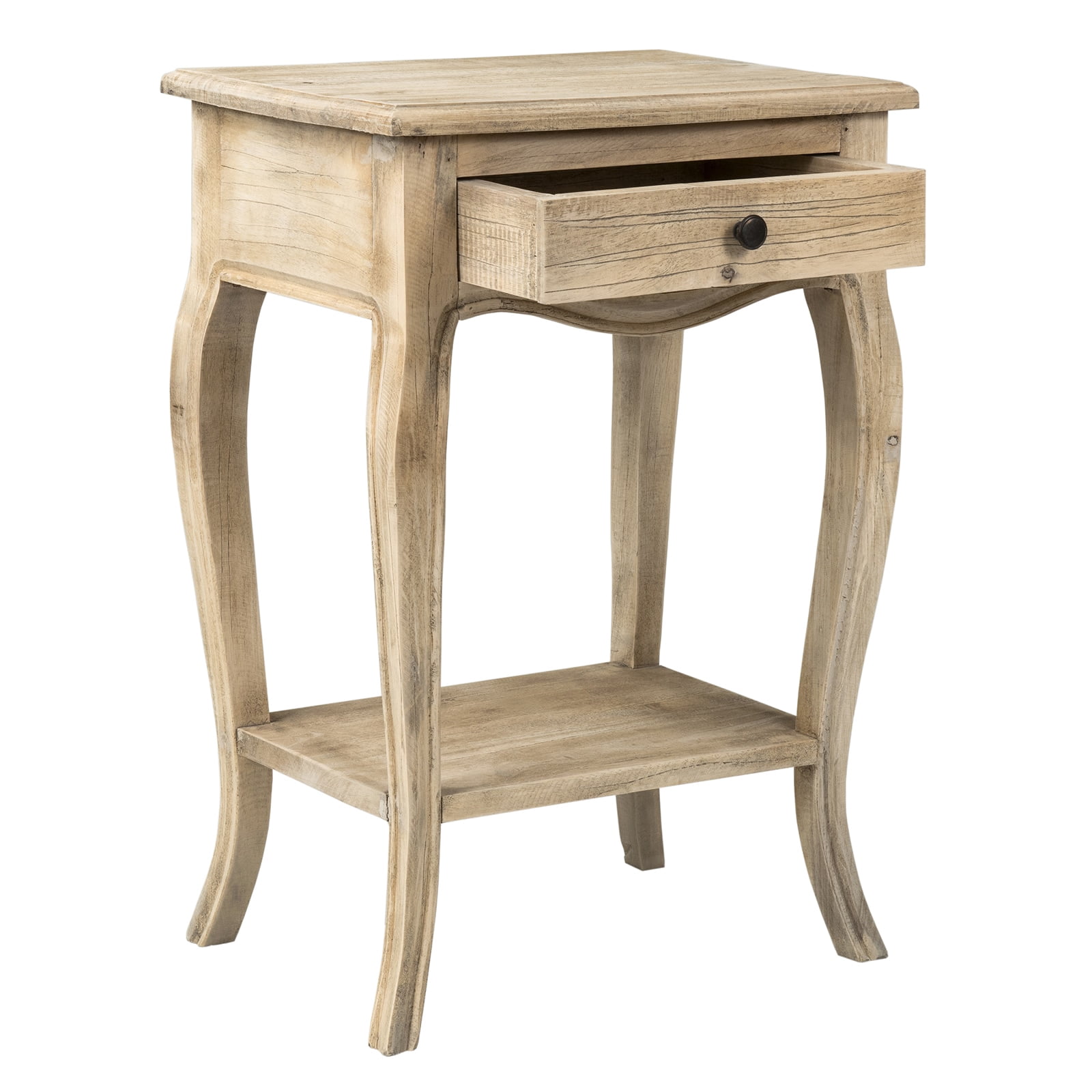 East at Main Daphne Rustic Nightstand, Natural Brown Solid Wood Handcrafted with Storage