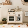 thumbnail image 3 of Robud Pretend Play Kitchen Wooden Toy Set for 3+ Kids with Ice Maker and Oven, White, 3 of 11