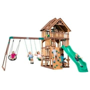 Backyard Discovery Highlander Cedar Wood Swing Set, Wave Slide, Three-Story Clubhouse