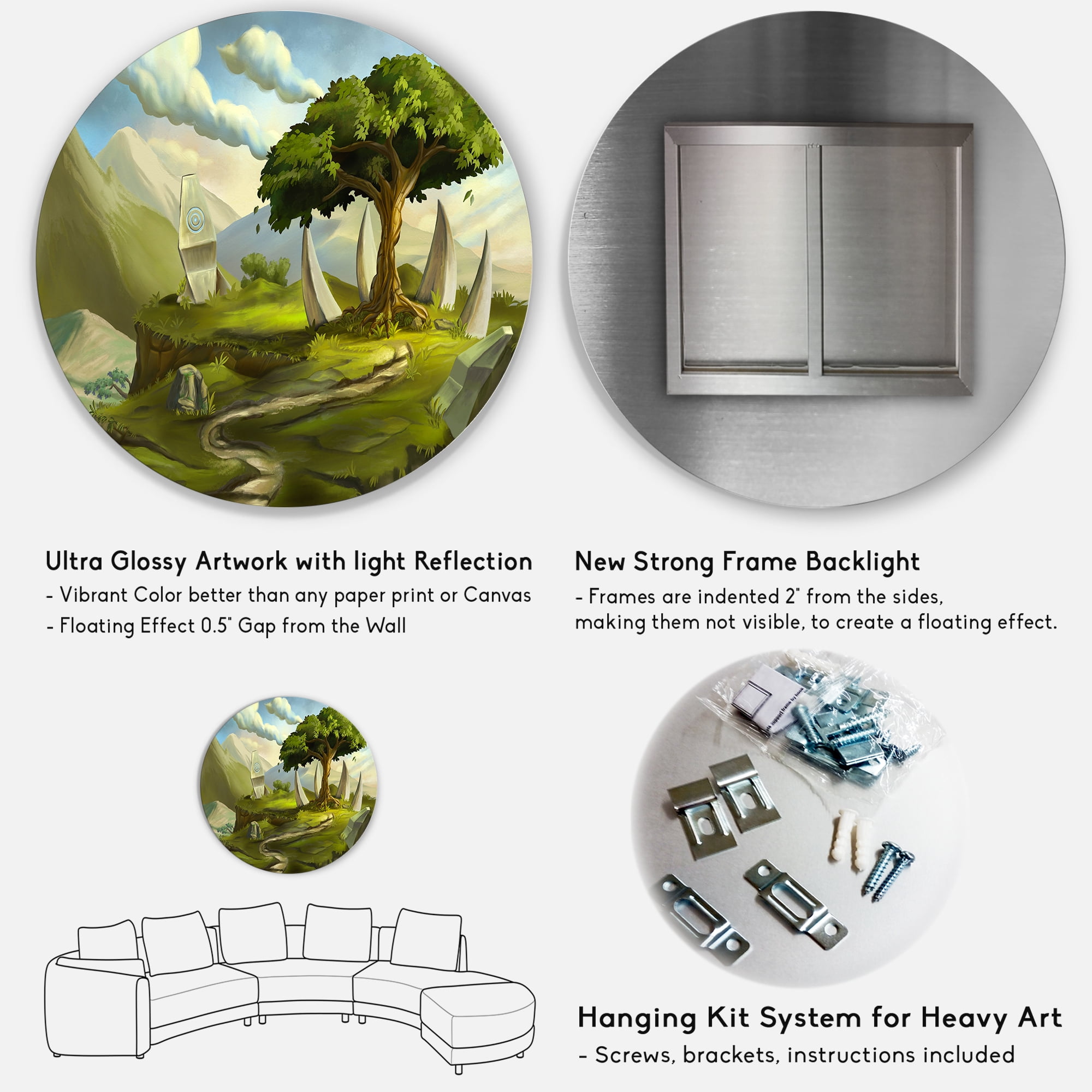 Designart 'Sacred Tree In A Fantasy Green Landscape' Traditional Circle Metal Wall Art 29x29 - Disc of 29