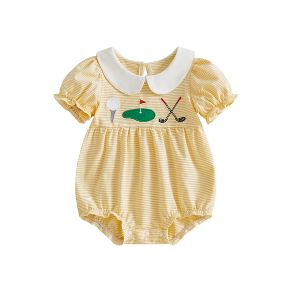 BemeyourBBs Newborn Baby Girls Golf Outfit Striped Bubble Rompers Cute Golf Embroidered Striped Doll Collar Short Sleeve Infant Bodysuits Playsuit Jumpsuits Summer Clothes
