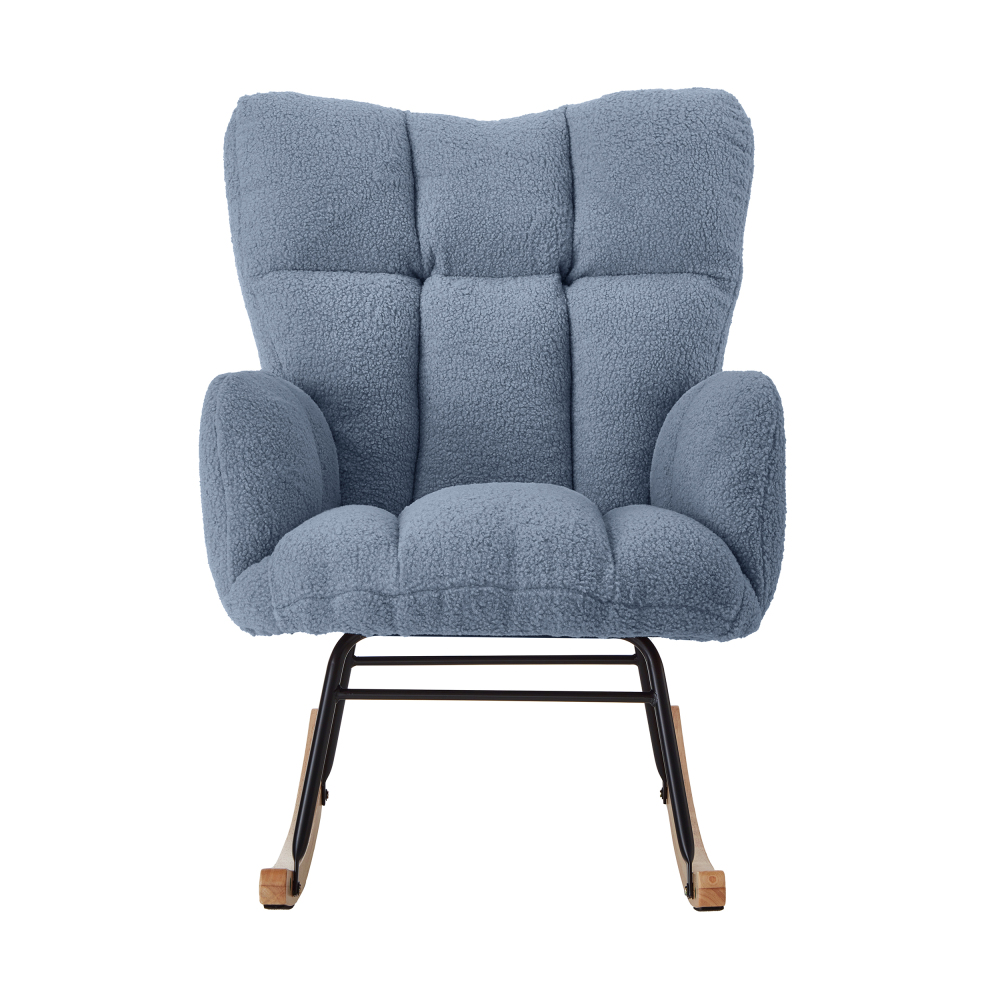 DECMAY Glider Chair for Living Room, Tufted Upholstered Teddy Fabric Rocking Accent Chair with Metal Frame and Wooden Legs