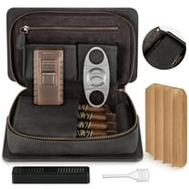 Portable Travel Cigar Humidor Case Leather Cigar Case kit with Cigar Lighter,Cigar Cutter,Humidifier Dropper,Cedar Wood Tray for 4 Cigars,Cigar Set Gifts for Men Father Husband