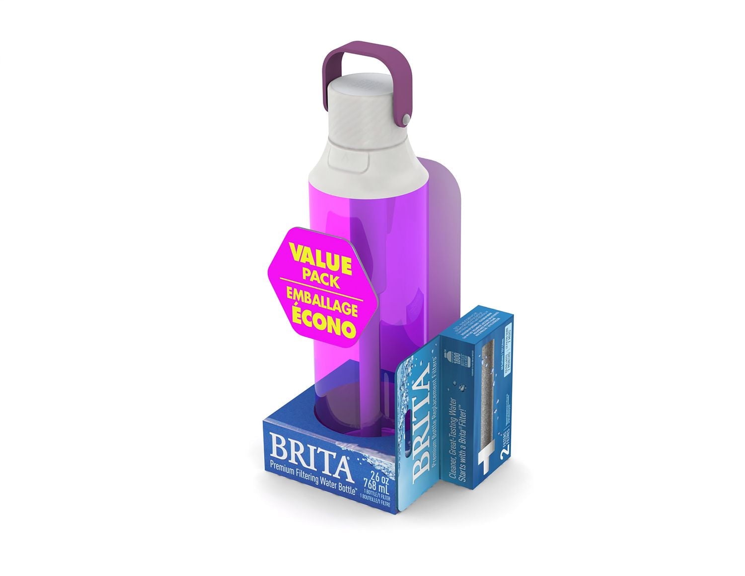 Brita Premium Filtering Water Bottle with Filter BPA-Free, Sapphire, 768 mL with BONUS 2 Pack filters