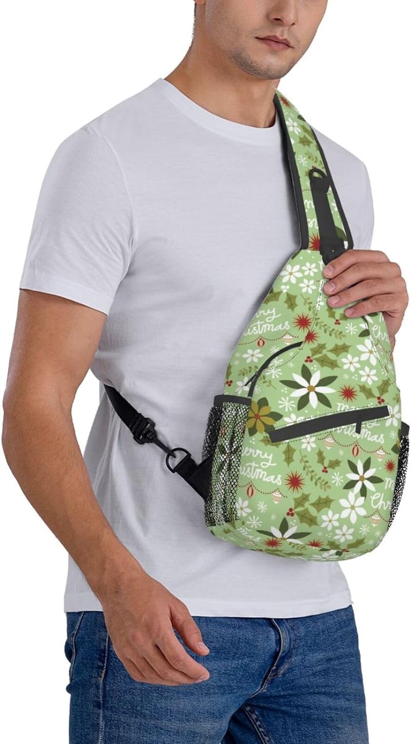 Blooming Red Christmas Flower Poinsettia Pattern Sling Bag Crossbody Hiking Travel Chest Bags Backpack Shoulder Daypack for Women Men