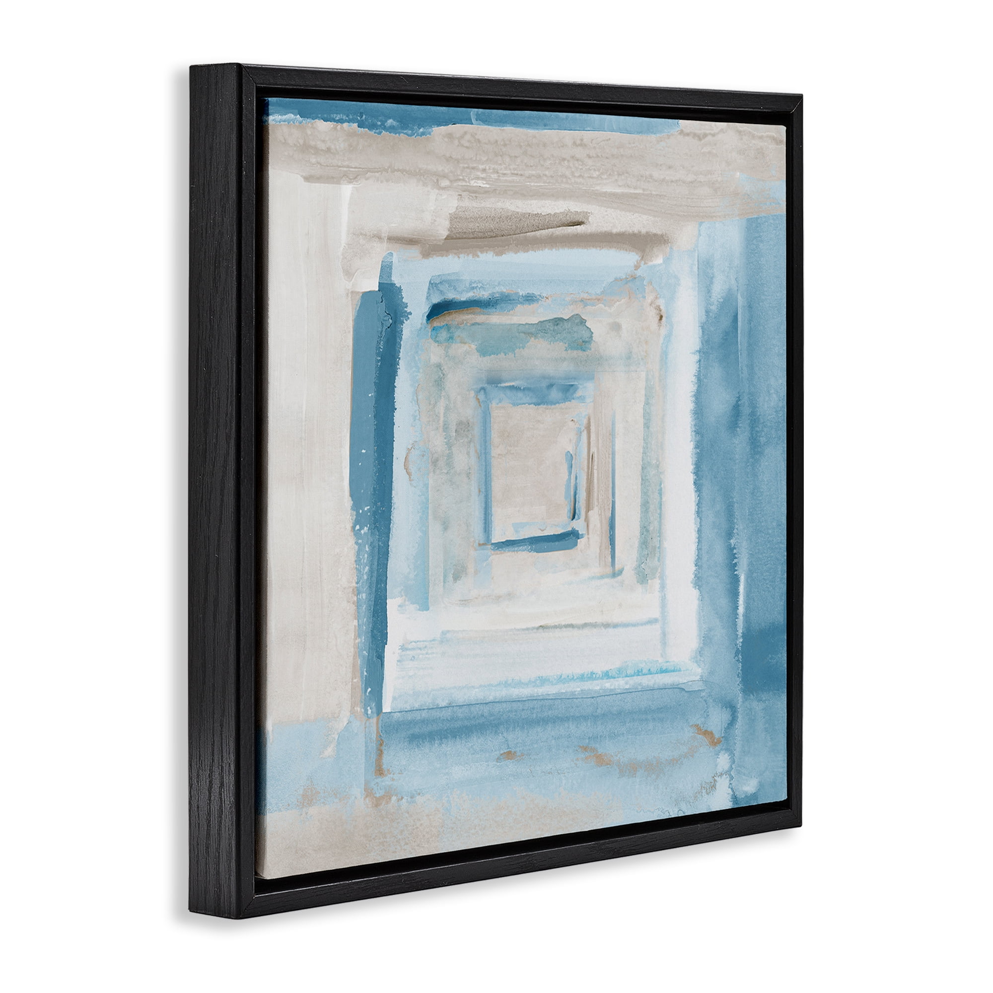 Stupell Industries Blue Layered Squares Abstract Painting Black Floater Framed Canvas Art Print Wall Art, 18 x 18
