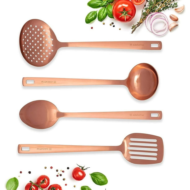 Rose Gold Kitchen Utensils Sturdy Copper Utensils Set Includes Copper Ladle Copper Spoon Skimmer Turner Rose Gold Kitchen Accessories Copper Kitchen Accessories Rose Gold Walmart Com Walmart Com