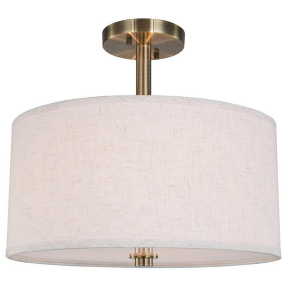 Woodbridge Lighting Drum 3-Light Fabric LED Semi-Flush Mount in Brass/White