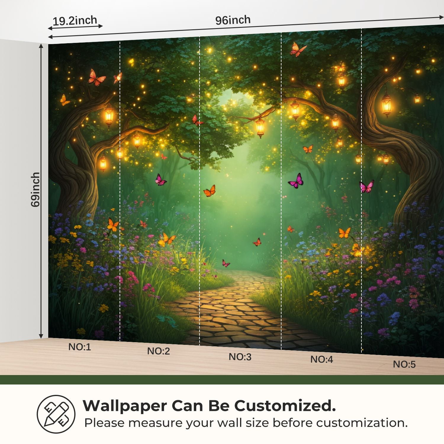 69"x98" Wall Mural Peel and Stick Wallpaper Magical Forest Lanterns Butterflies Wall Decor Self Adhesive Removable Wall Stickers for Bedroom Living Room