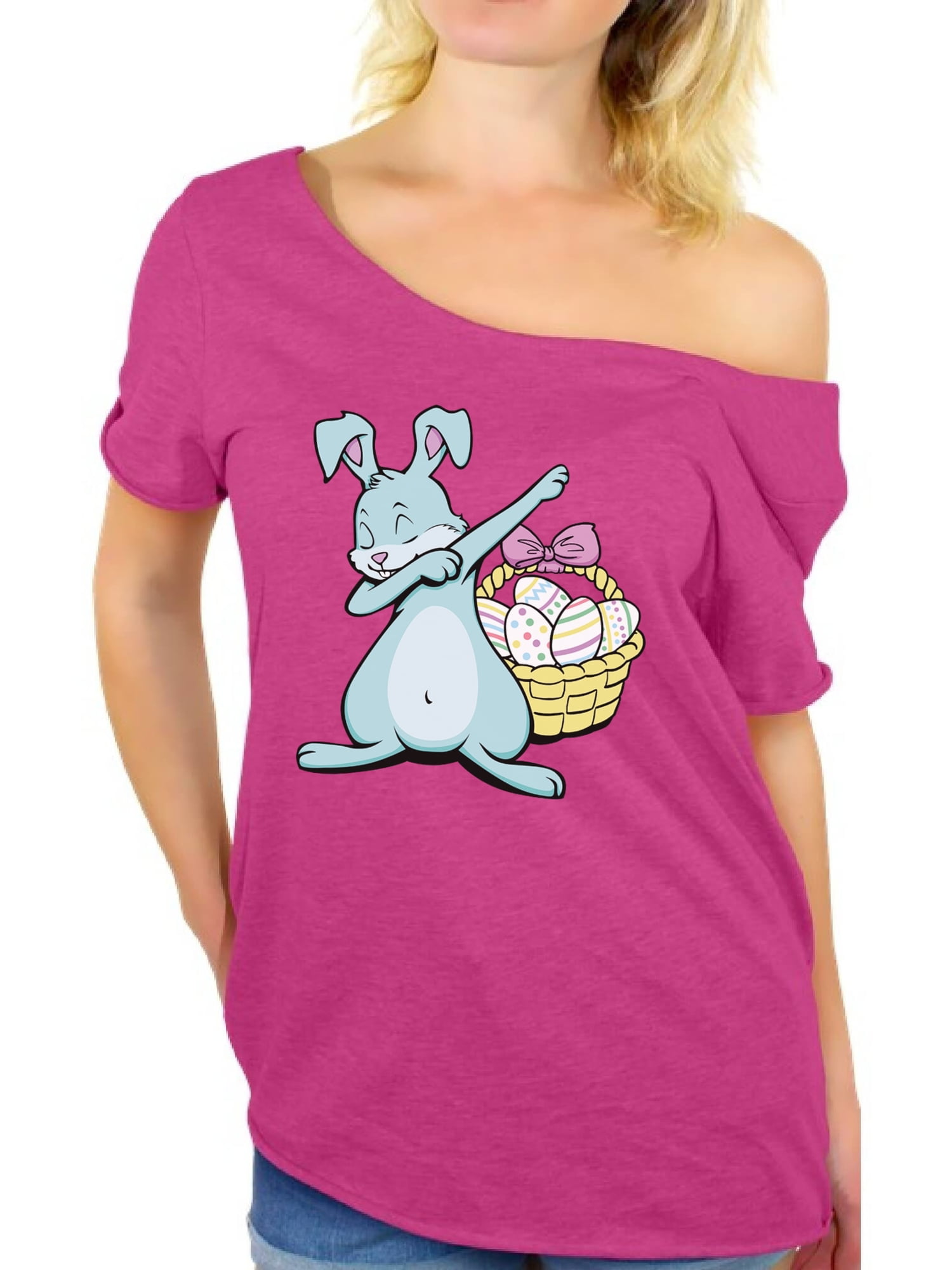 Awkward Styles Dabbing Easter Bunny Off Shoulder Shirt Easter Bunny ...