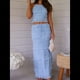 thumbnail image 5 of Conjunto de 2 Piezas de Falda Larga Y2K para Mujer, con Top Corto de Encaje Sin Espalda y Falda Larga, Vestido de Playa. Azul M, 5 of 10