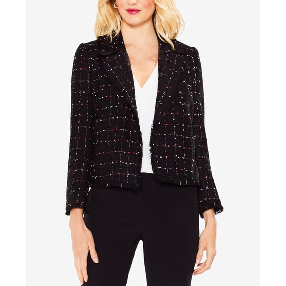 Vince Camuto Windowpane Tweed Blazer Rich Black L