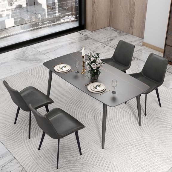 bokifol Dining Table for 6-8,Rectangle Modern Faux Marble Dinner Table,Large Dining Room Table for Kitchen Living Room,Industrial Kitchen Table only with Sturdy Base,Black