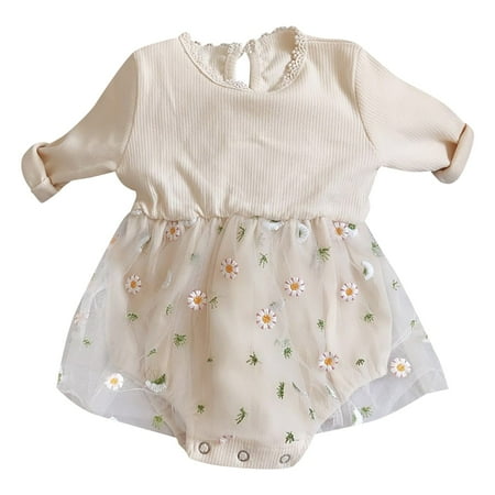 

XYIJANI Baby Clothing Set for Girls Infant Girls Solid Color Long Sleeve Floral Printed Romper Daisy Chiffon Bodysuits Outdoor Girl New Fall Outfits (Beige 80)
