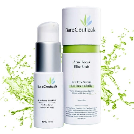 BareCeuticals Tea Tree Facial Serum with Acne Focus, Soothe Breakouts, Blemish Spot Treatment for Smooth, Glowing Skin, 30ml