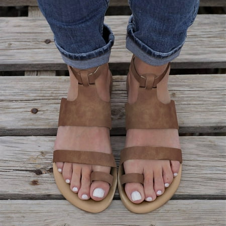 

Ladies Shoes Fashion Roman Style Solid Flat Soft Sole Buckle Strap Sandals