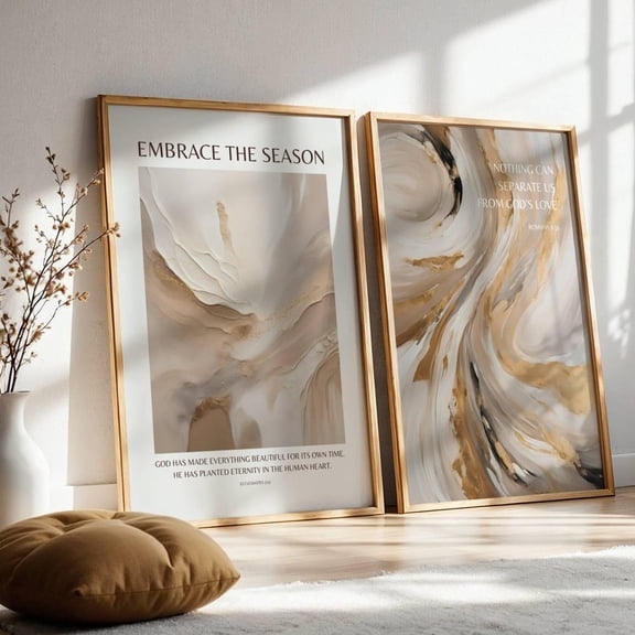 Abstract Gold Bible Verse Beige Modern Scripture Wall Art Set Set 2 Unframed Paper Print 8x12