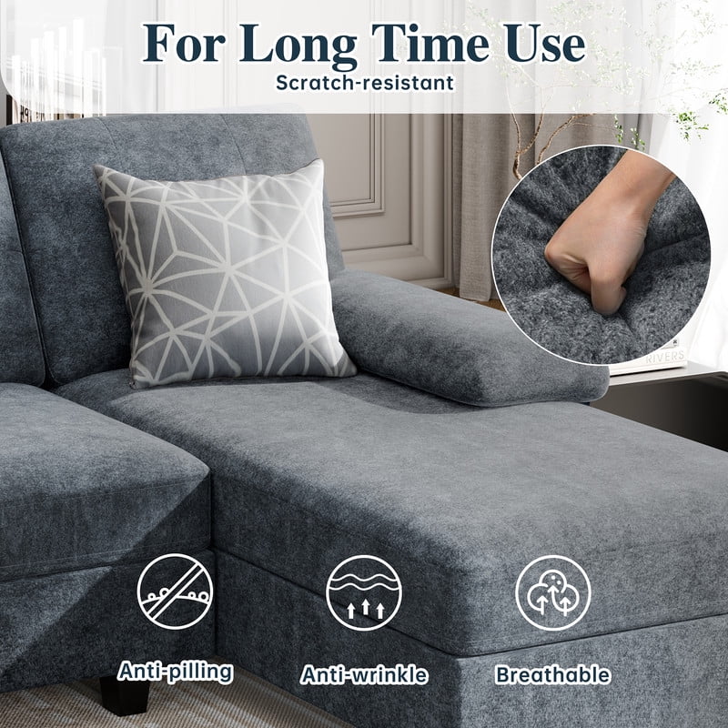 Walsunny U-Shaped Sectional Sofa Couch, 4 Seat U Shaped Oversized Clearance Sofa Set with Double Chaise for Living Room, Dark Gray