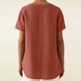 thumbnail image 3 of Casual Tops for Women New Women's Linen Inspired V-Neck Buttoned Half-Open Front Fashion Solid Color Short Sleeve T-Shirt Tops Style B-22 Orange XXL, 3 of 8