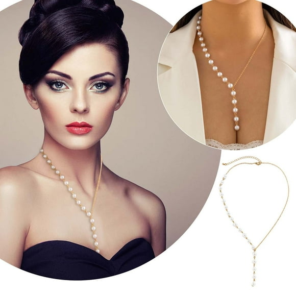 Yinguo Gold Pearl Necklace For Women Gold Plated Chain Necklace Choker Toggle Clasp Necklace Pearl Chain Necklace For Women Gold Jewelry Gifts