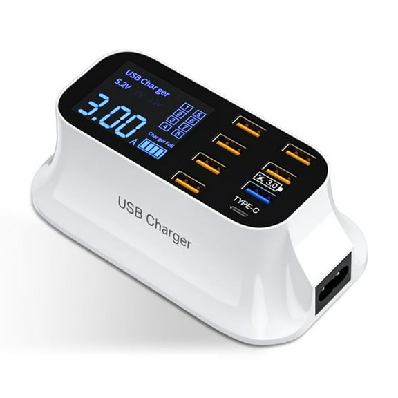 40W USB Charger 8 Ports LCD Display Type C Charger Quick Charge 3.0 Portable Charger ,Portable Station