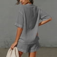 thumbnail image 5 of Costeam Womens Two Piece Outfit Tie Knot V Neck Short Sleeve Top and Elastic Drawstring Waist Shorts Set Linen Blend Matching Set with Pockets, 5 of 9