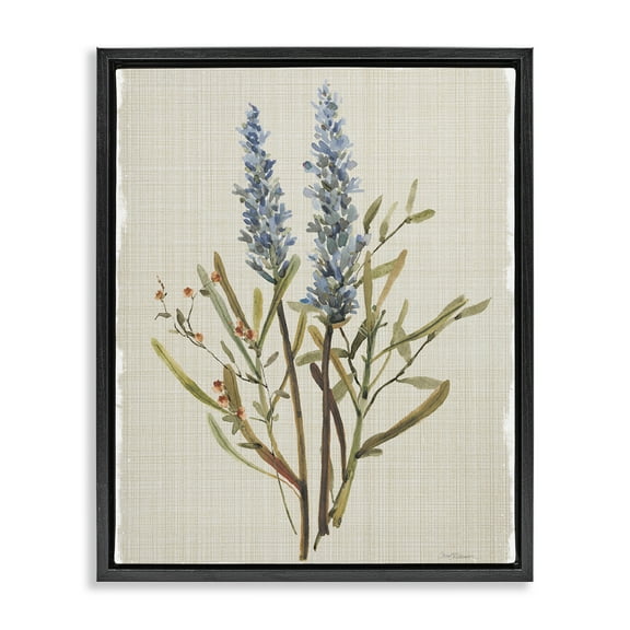 Stupell Industries Natural Lavender Sprigs Floral Painting Black Floater Framed Canvas Art Print Wall Art, 17 x 21