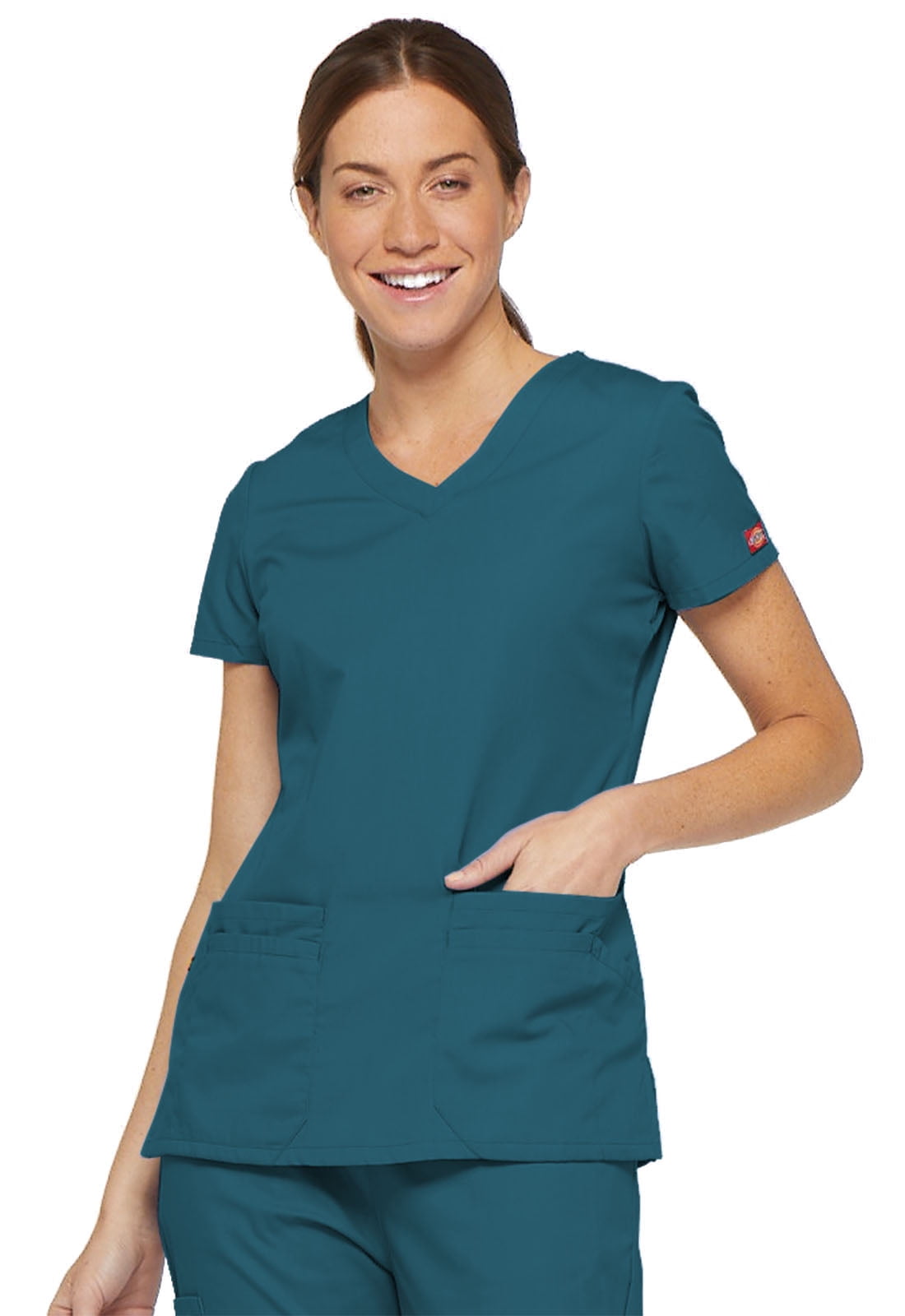 BRAND NEW Dickies EDS Unisex Medical Scrub V-Neck Top w/First Aid Logo Blue