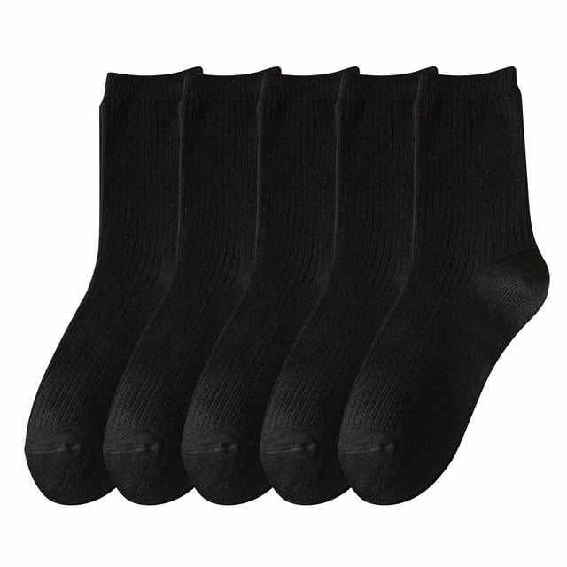Pisexur Mens Socks,Compression Socks Men,5PC Men's Winter Solid Color Comfortable Breathable Knitted Cotton Socks,Black,Free Size