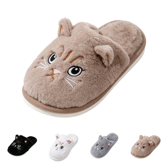 SAWOBUUN Cute Cat Slippers for Women Men Animal Fuzzy Plush Closed Toe House Slippers Soft Fluffy Warm Cozy Indoor Bedroom Shoes
