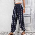 thumbnail image 4 of Zpanxa Wide Leg Pants Woman Slim Slightly Elastic Versatile Plaid Wide Leg Casual Pants Blue L, 4 of 6