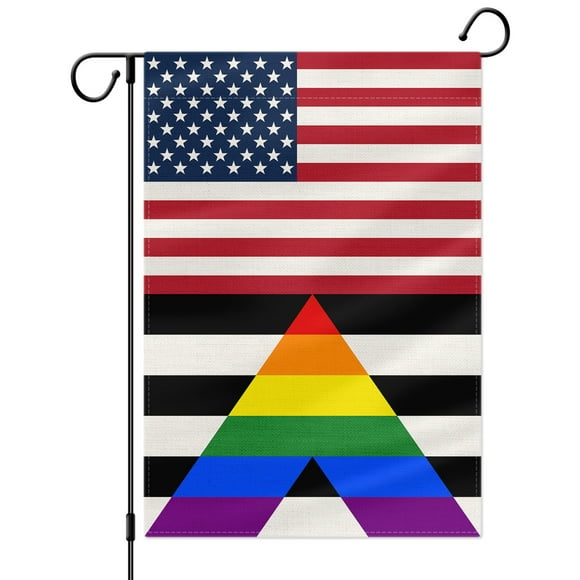 PTEROSAUR American Straight Ally Pride Garden Flag, US LGBTQ Rainbow Flag, 12.5x18 inch Vertical Double Sided Burlap for House Yard Lawn Outdoor Decoration