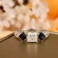 thumbnail image 3 of 2 Ct Moissanite Diamond Ring Antique Look Plated White Gold Ring Side Stone Sapphire Engagement Ring Wedding Promise Ring, 3 of 3