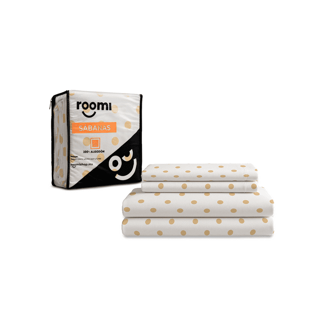 Juego de Sábanas Queen Size roomi Algodón Premium Frescas y Suaves Patron Puntos Mostaza