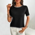 thumbnail image 2 of Womens Summer Tops Solid Classic Tee Shirts Pullover Sweater Blouses Puff Sleeve Peplum Top Round Neck Tee Short Sleeve Shirts Striped Lounge Blouse Workout Yoga Gym Outfits, 2 of 4