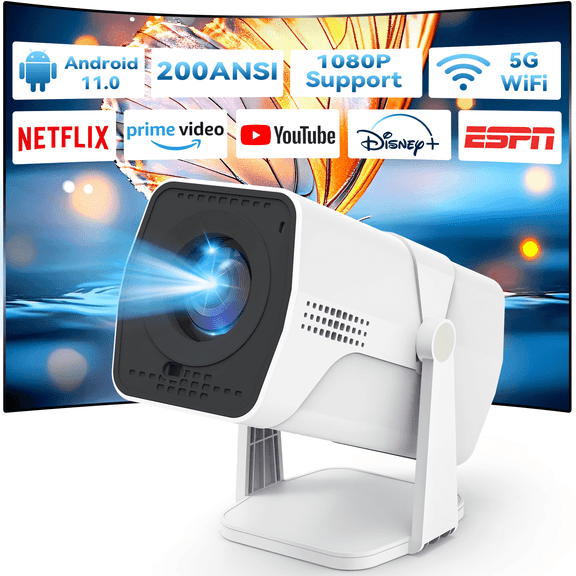 GCZ Projector 4K 1080P Support, Smart Projector with WiFi and Bluetooth, Built-in Apps, Up to 250โ Display for Home/Outdoor/Party