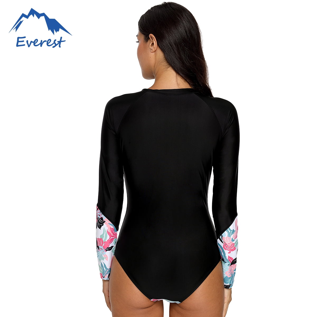 Womens Long Sleeve One Piece Swimsuit Zip Back Printed Surfing Suit Wetsuit Monokini Sun Protection Bikini