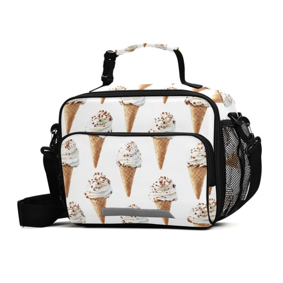 FORMRS Student Insulated Lunch Bag with Shoulder Strap Reusable Cooler Box for School, Cartoon Ice Cream Pattern