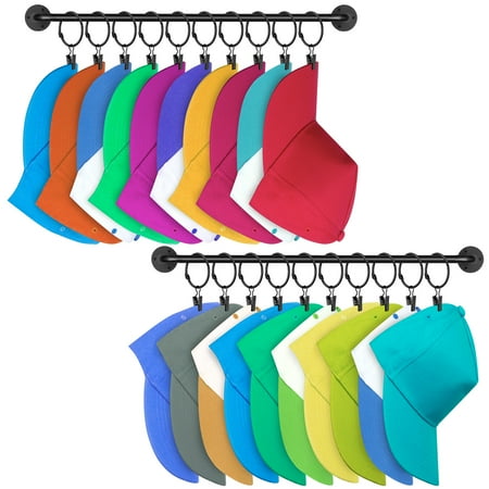 Wall Mount Baseball Cap Hat Rack with 20 Hanging Clips  Hat Storage Set of 2