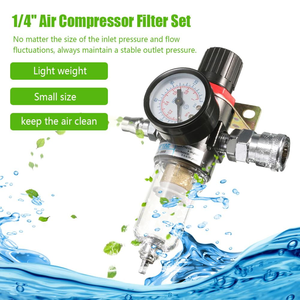 1/4'' 130PSI Air Compressor Filter Water Separator Trap Tool Kit With Regulator 